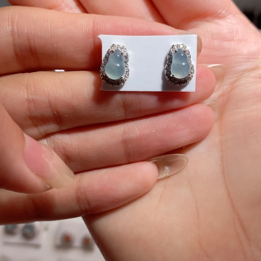 银S925镶嵌翡翠耳饰巧****干