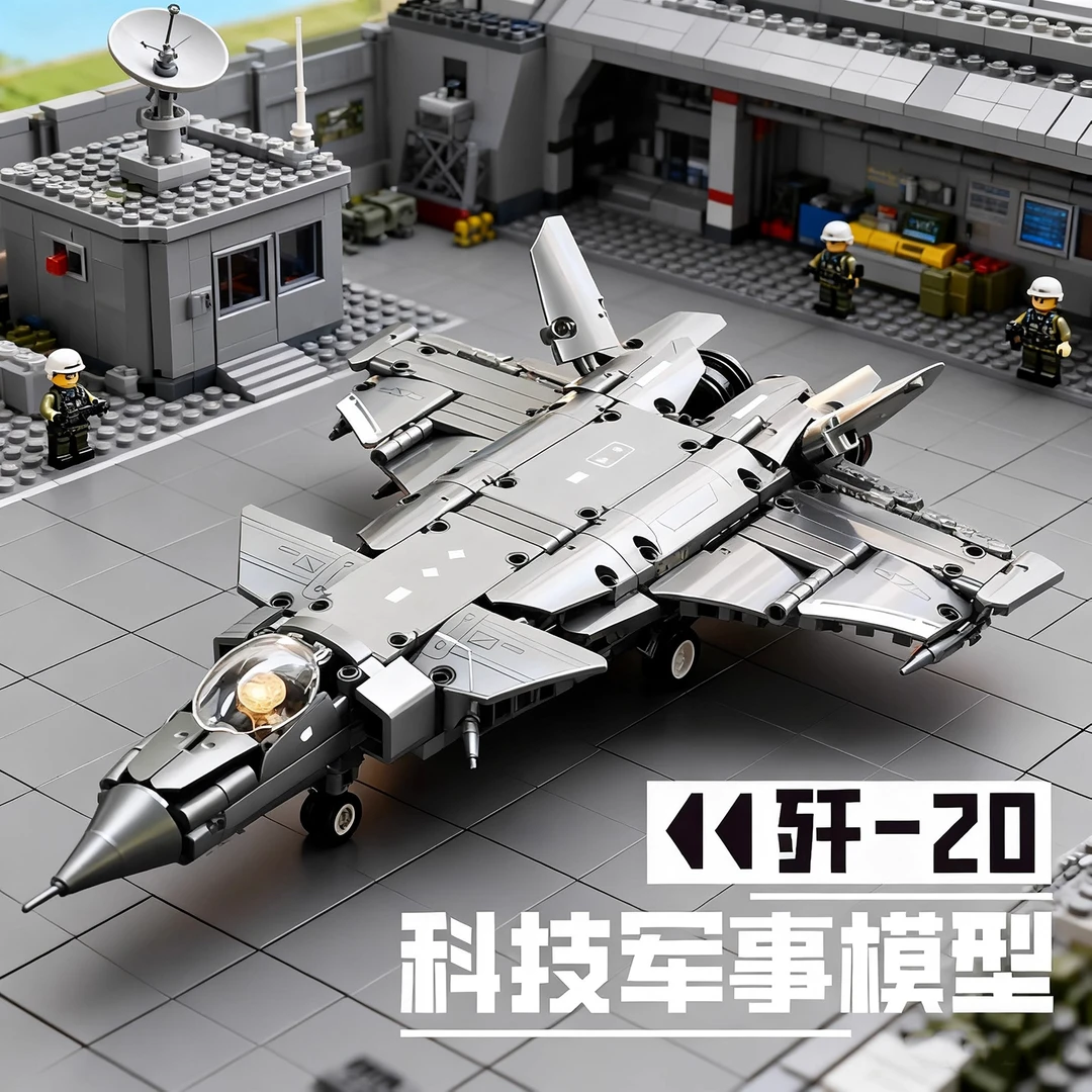 2025新款积木飞机歼20拼装玩具战机积木拼图模型男孩生日礼物
