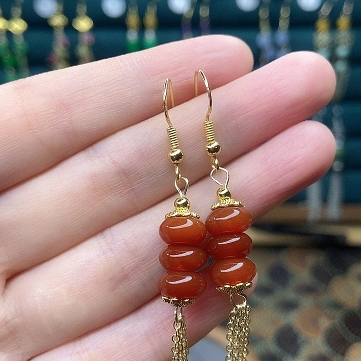 石英质玉耳钉银S925镶嵌