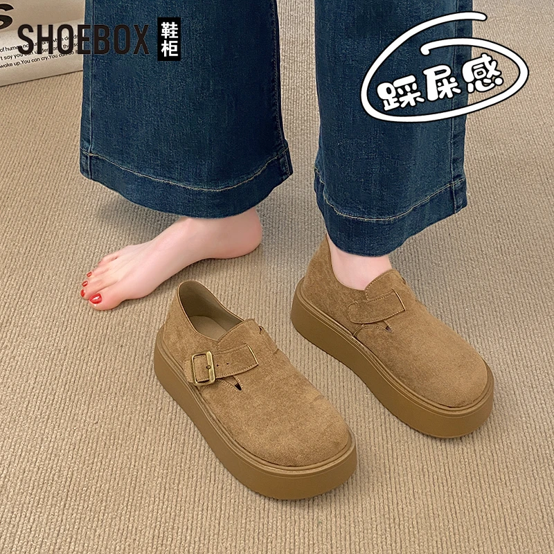 SHOEBOX鞋柜复古百搭勃肯鞋女2025春季厚底增高韩版一字扣女鞋子