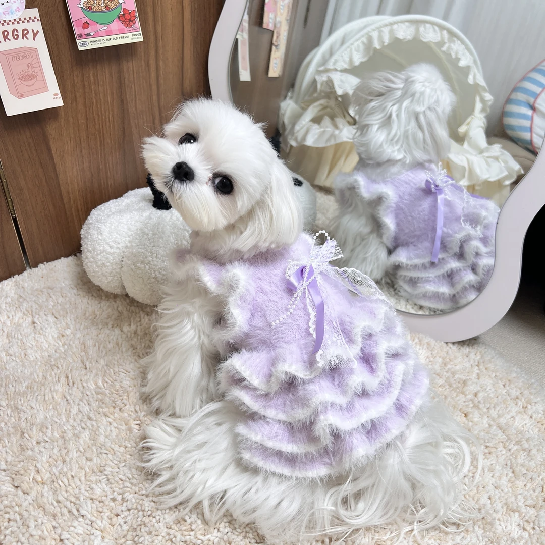 狗狗猫咪毛衣背心裙子25秋冬新品马尔济斯泰迪比熊貂绒蓬蓬裙礼服