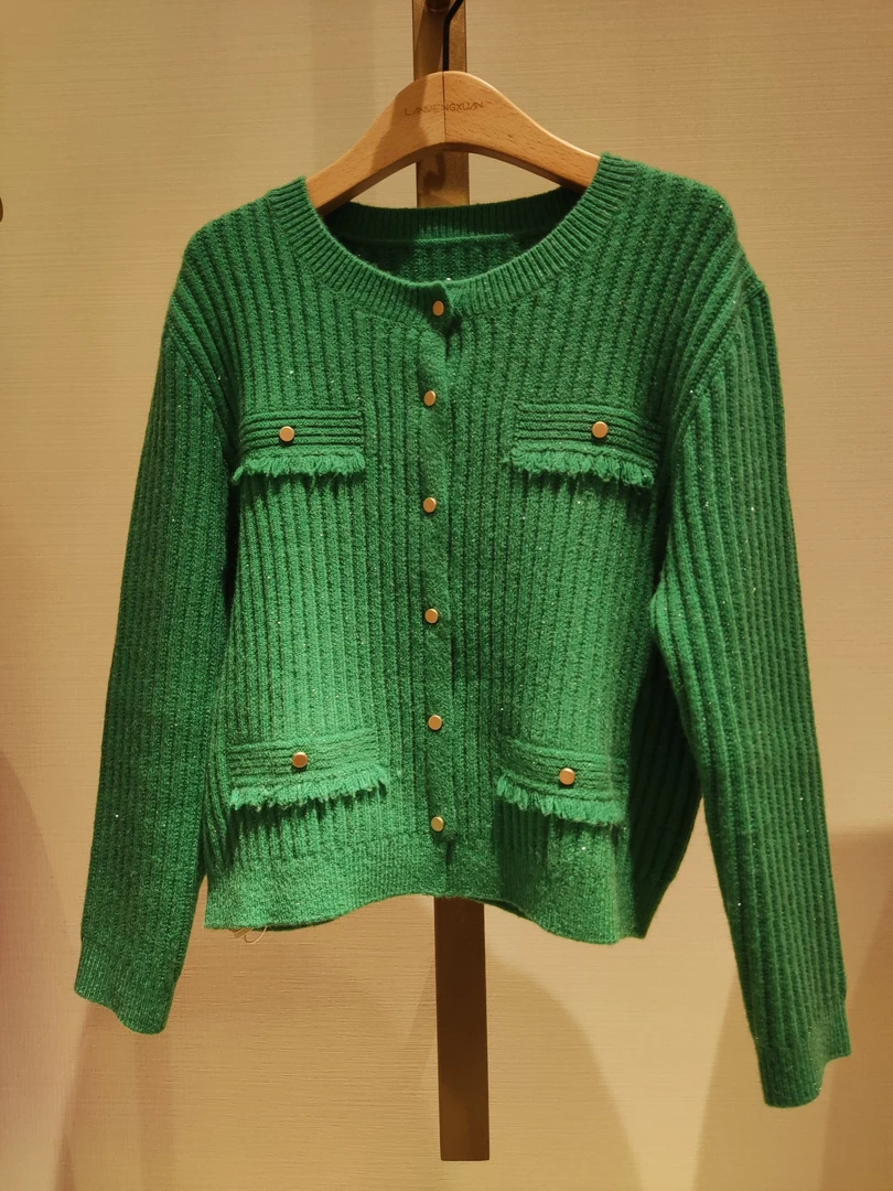 L4CM40214长袖针织衫绿色开衫兰梦萱