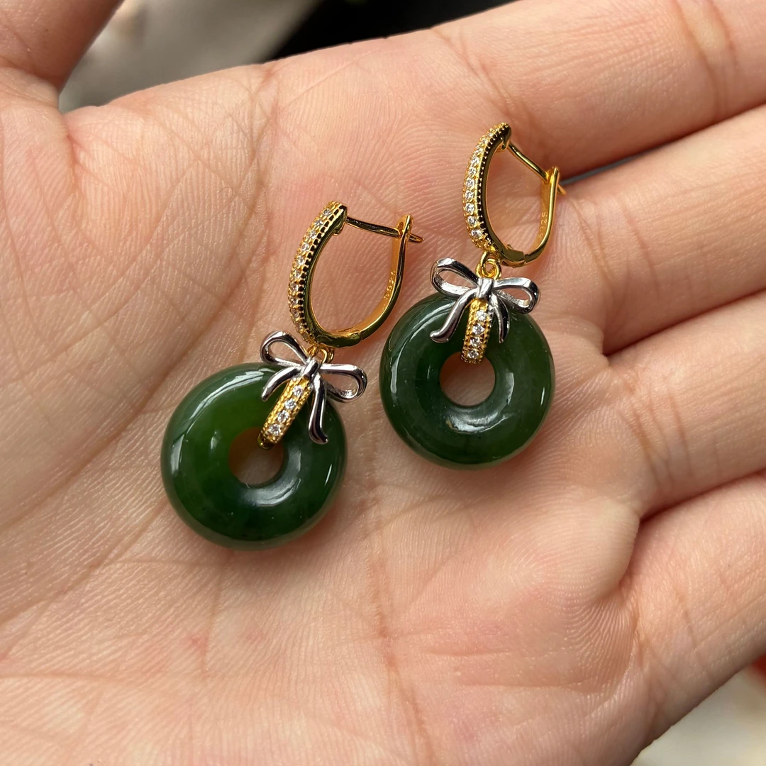 和田玉甜甜圈耳环【小北质检】ZJH02Z71多样性发一