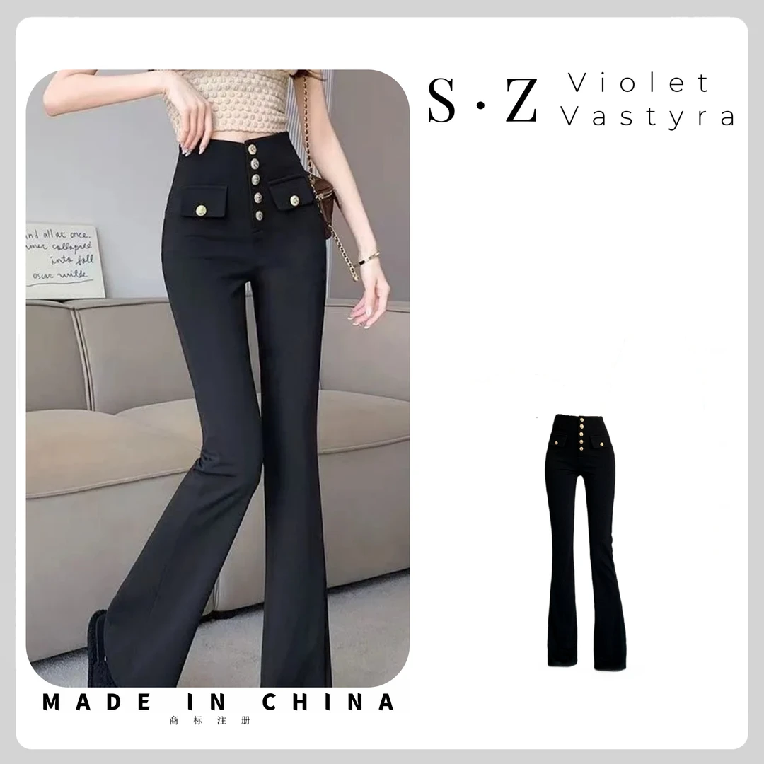 微喇裤女时尚高腰收腹拖地休闲长裤修身弹力显瘦喇叭裤BKZ009