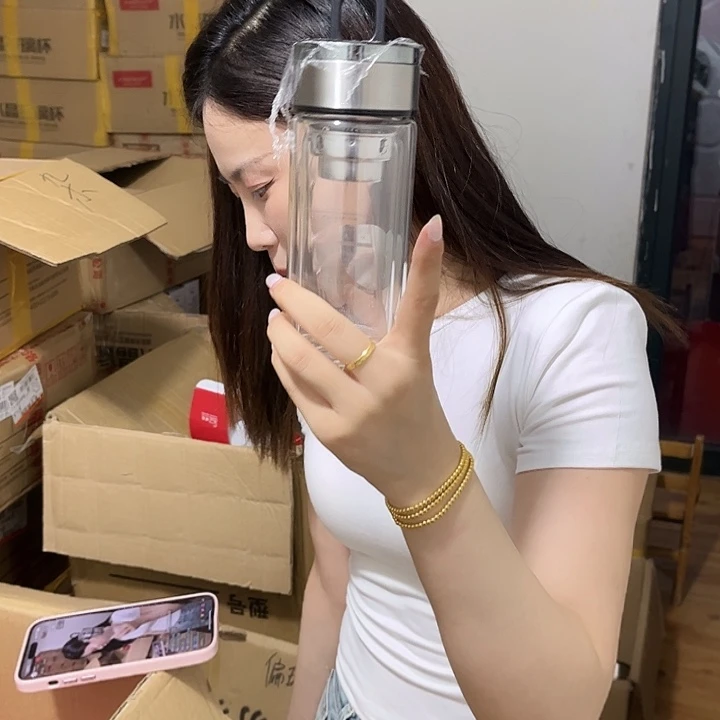 高硼硅玻璃盖子款提环杯