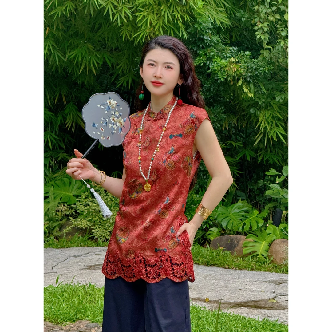 【朵朵服饰】桑蚕丝香云纱长款小衫私人定制复古时尚夏季SH1138