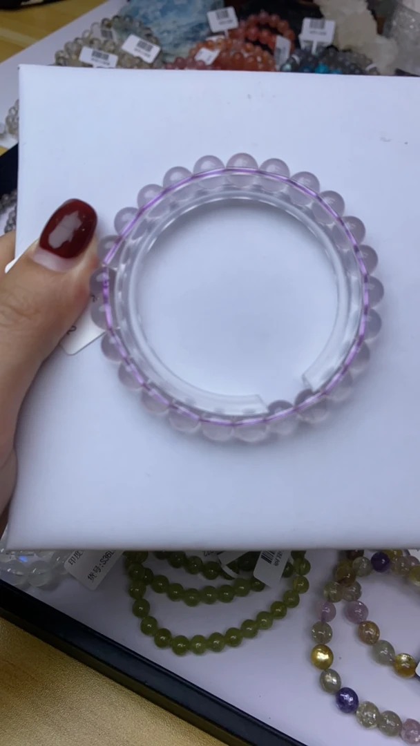 卡7.6mm六芒星紫莫粉纯天然水晶手串