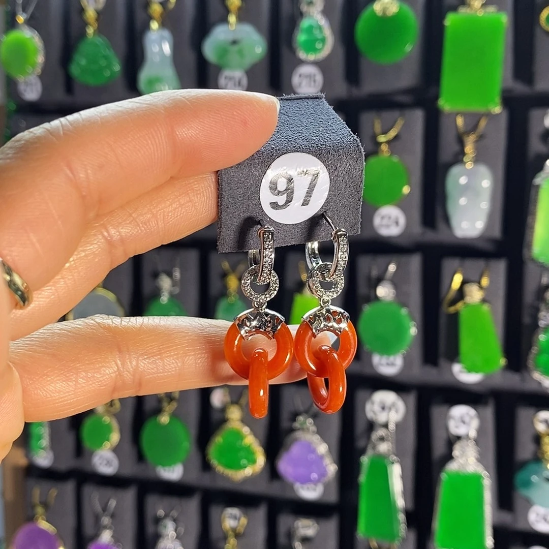 银S925镶嵌翡翠耳饰97