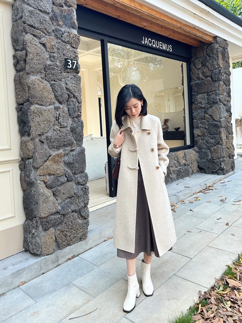 【125】韩系双面绵羊毛小个子中长款知性减龄御寒冬款大衣