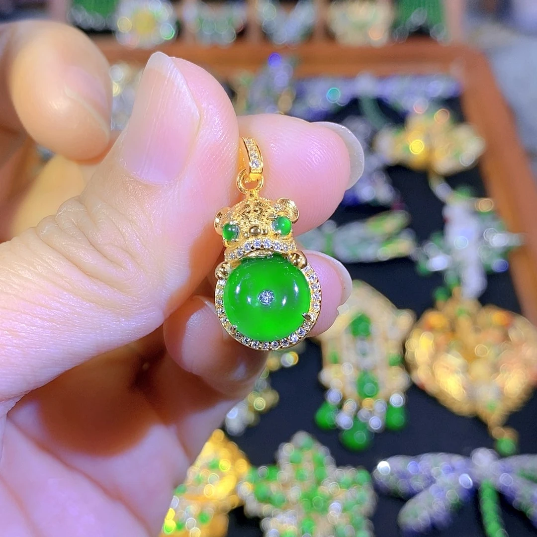 吊坠(不含链)银S925镶嵌翡翠