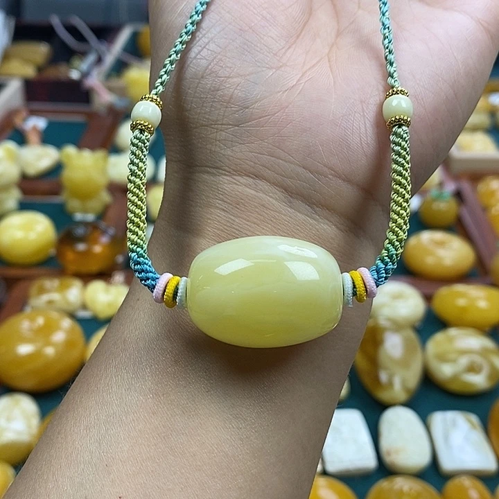 琥珀未镶嵌珠宝奇石21白花蜡枣珠锁骨链