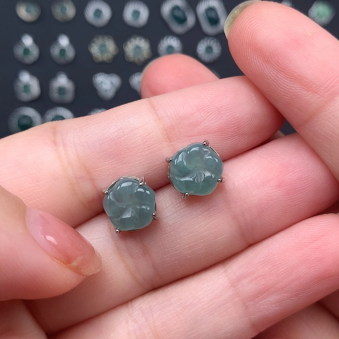 翡翠银S925镶嵌耳饰