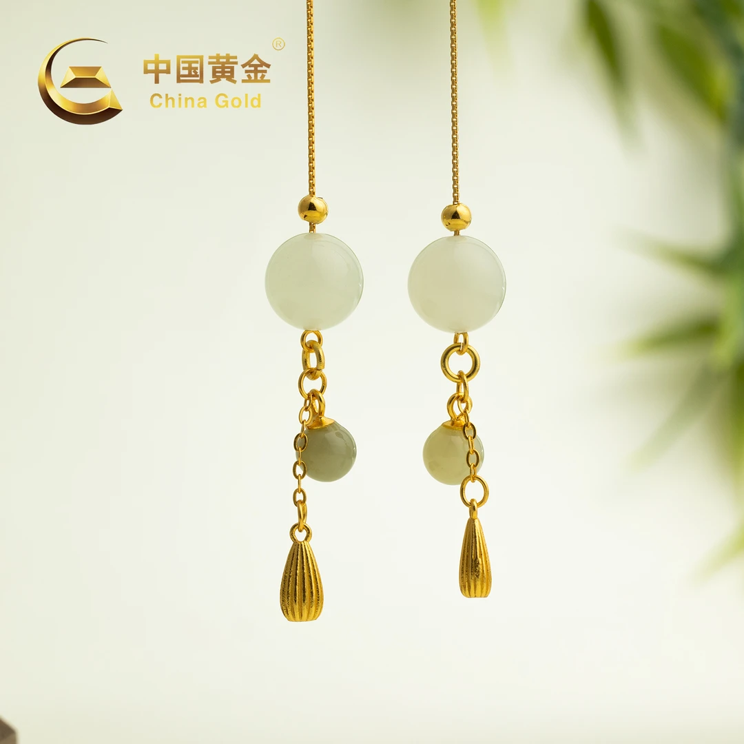 【中国黄金】S925银和田玉晴水耳线-R1185-【北】
