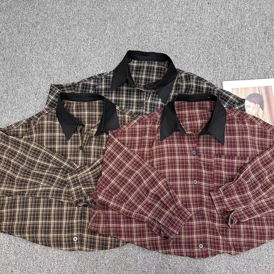 【周周家】5645濮院春季亚麻衬衫格子经典女士休闲时尚街头风