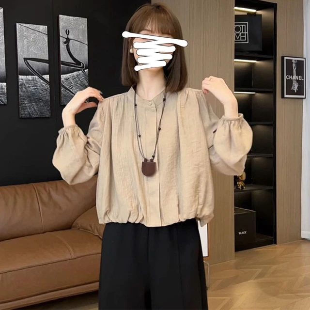 欧货简约时尚洋气长袖圆领衬衫女士秋季2025新款气质宽松显瘦衬衣