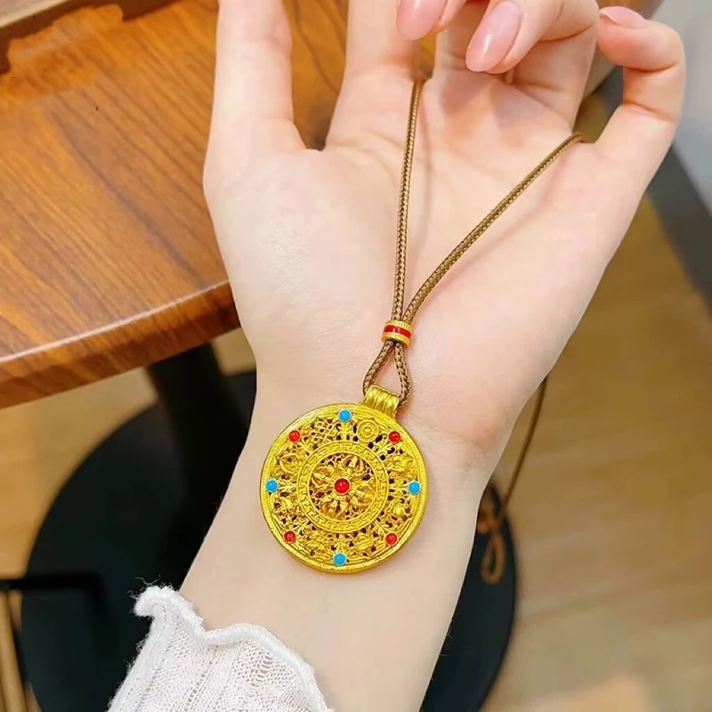 铜合金吊坠 韦雪同款镂空珐琅彩金刚杵八宝罗盘吊坠福运毛衣链