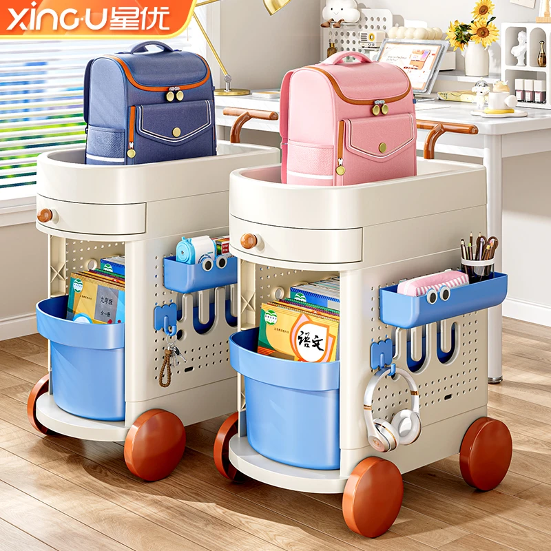 星优书包置物架可移动小推车书本收纳架神器家用放书包桌下滑轮柜