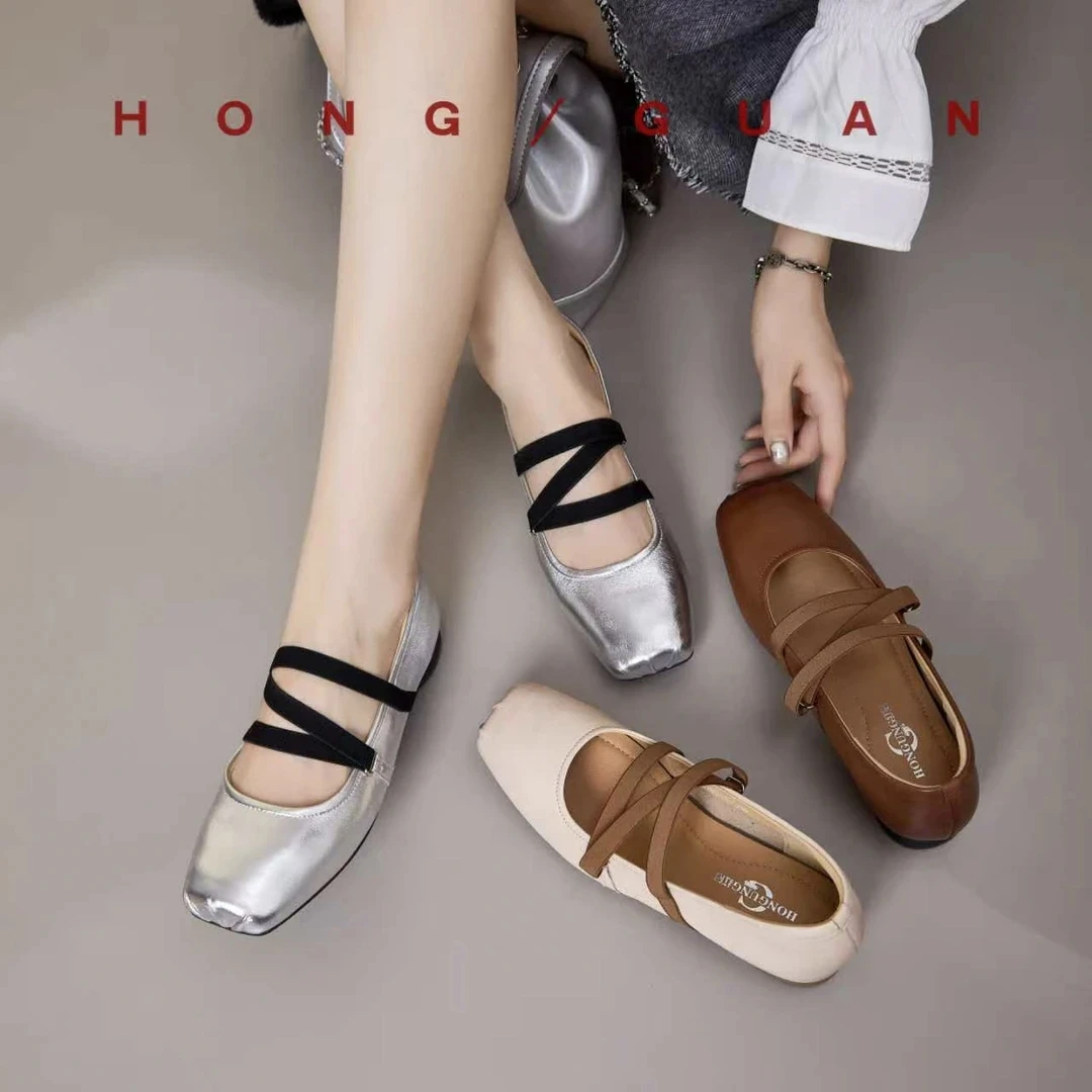 红冠～新款(2cm跟)芭蕾玛丽珍粗跟浅口晩晚女鞋55203舒适女鞋