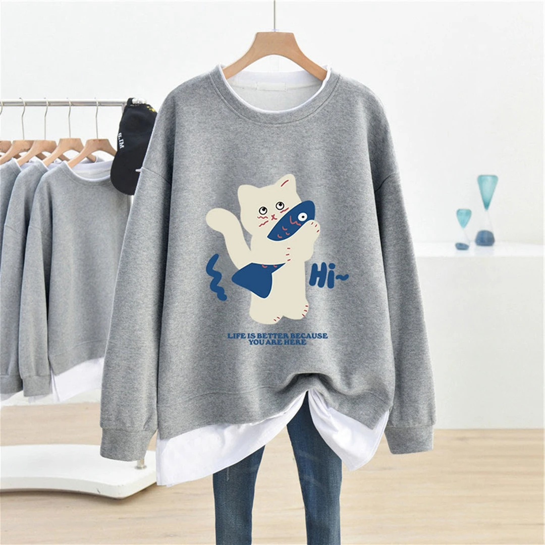 2025年秋冬季新款宽松胖mm假两件卫衣女oversize显瘦遮肚休闲外套