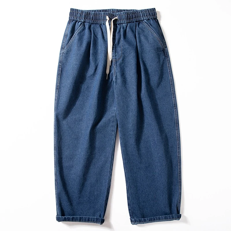 牛仔裤男士春秋新款美式复古松紧腰长裤慵懒松弛感宽松直筒阔腿裤