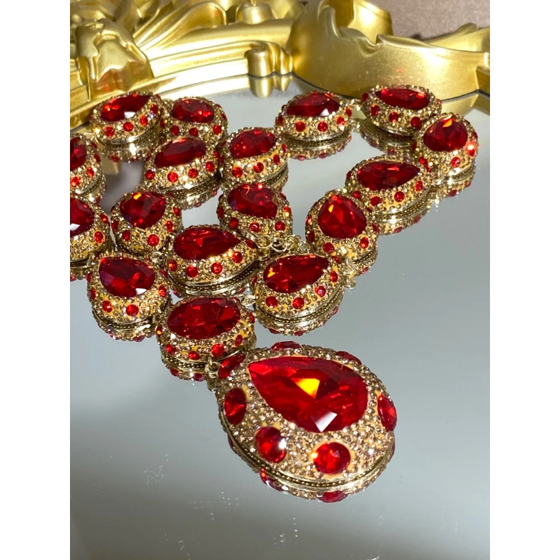 铜合金合成锆石项链 TTSD 红色水滴形时尚潮流百搭款毛衣链 8412