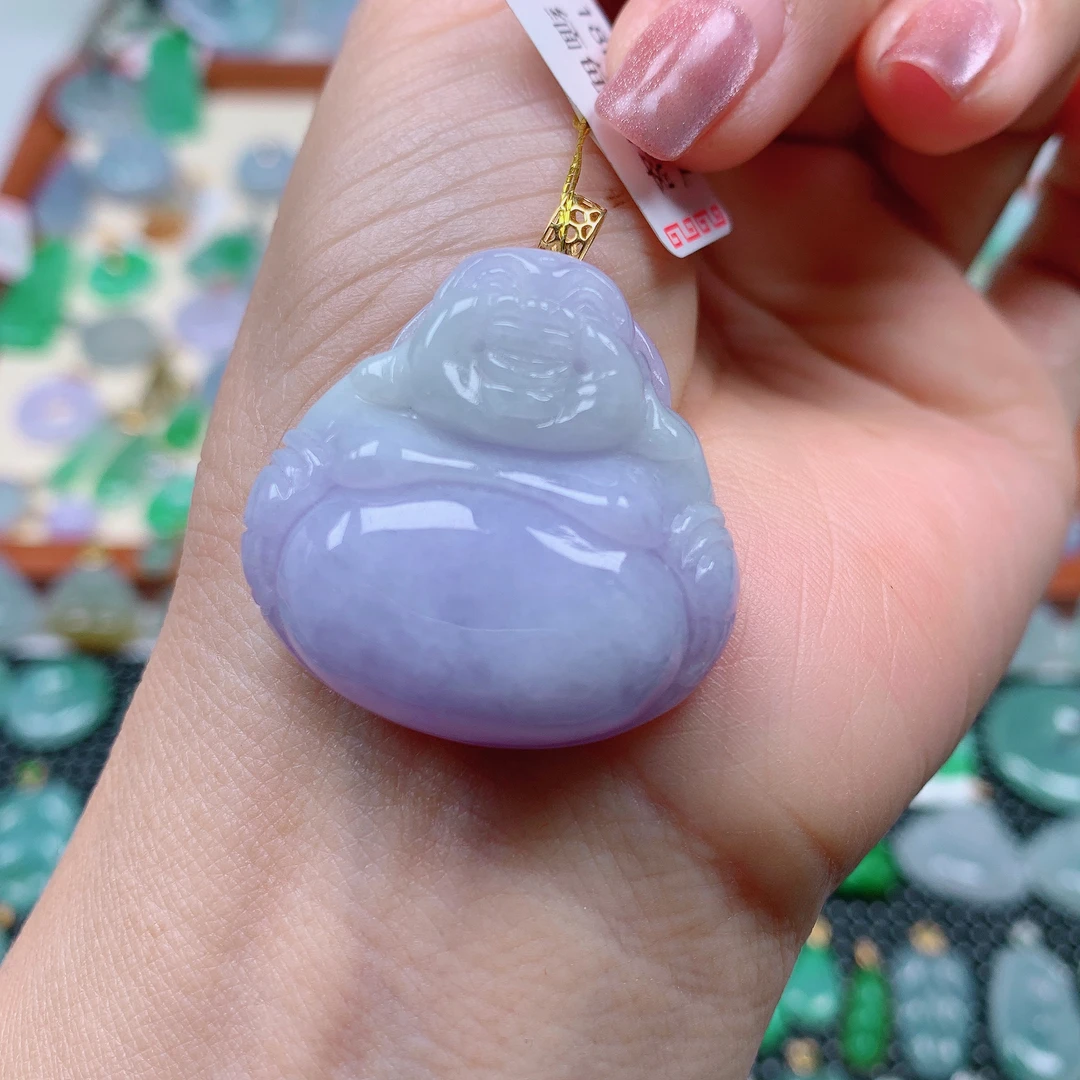 缅甸天然A货翡翠，紫罗兰佛公 编号107/306尺寸30.2-30.9-11.3