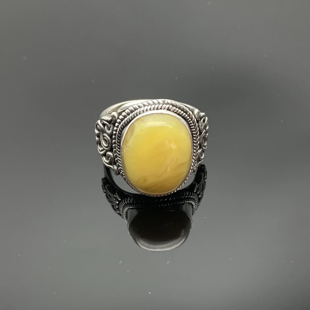 足银树脂戒指 足银镶嵌戒指   蒙族民族风手工花丝做旧工艺气质