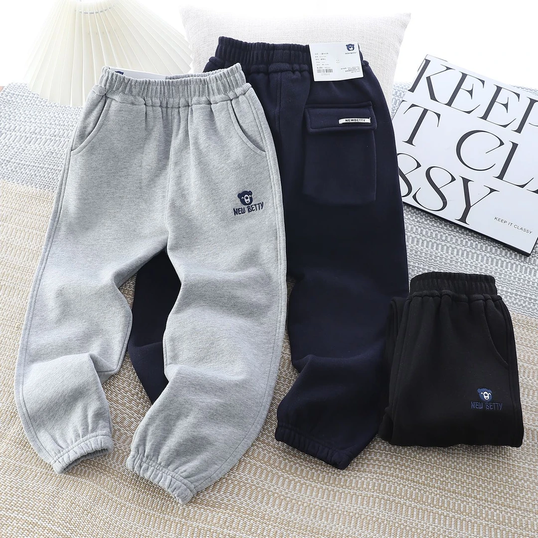 肉肉家-【纯棉后口袋卫裤】儿童春季亲肤舒适束脚休闲运动裤10005