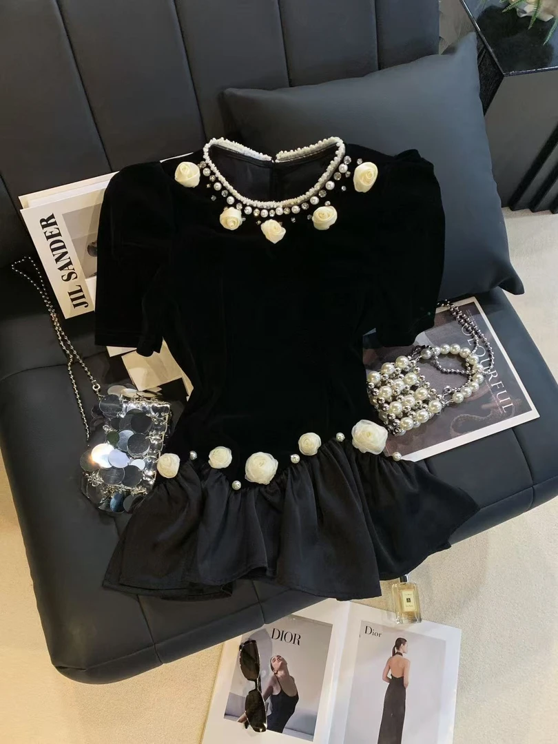 ZHOUYI/周一2025新款法式圆领上衣女重工花朵时尚T恤洋气百搭短袖