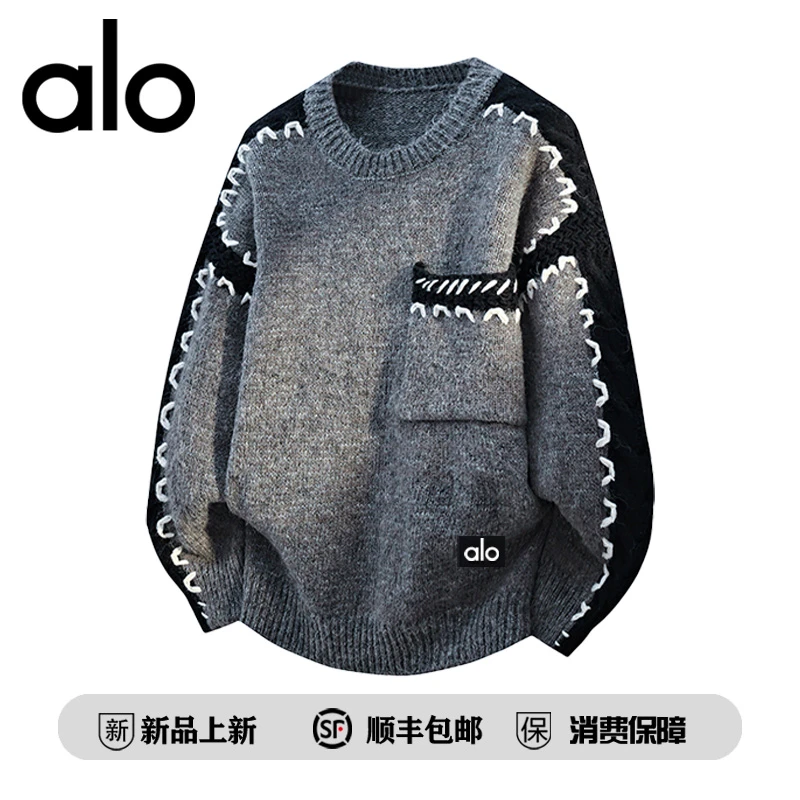 【官方奥特莱斯】品牌折扣新款潮牌圆领毛衣套头高品质针织衫慵懒风
