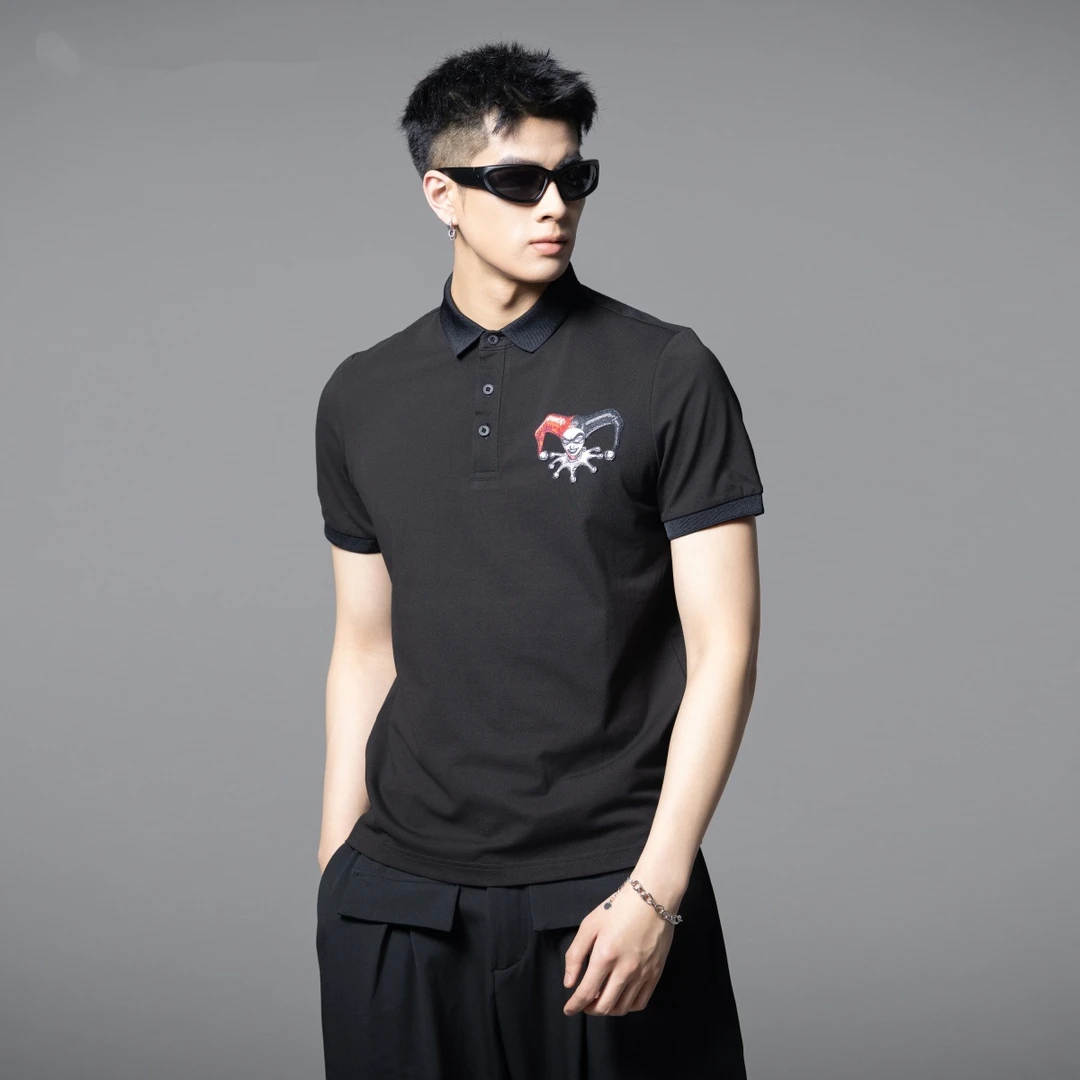 2025男士时尚夏季新款小丑贴布绣花翻领修身短袖POLO衫男士体恤