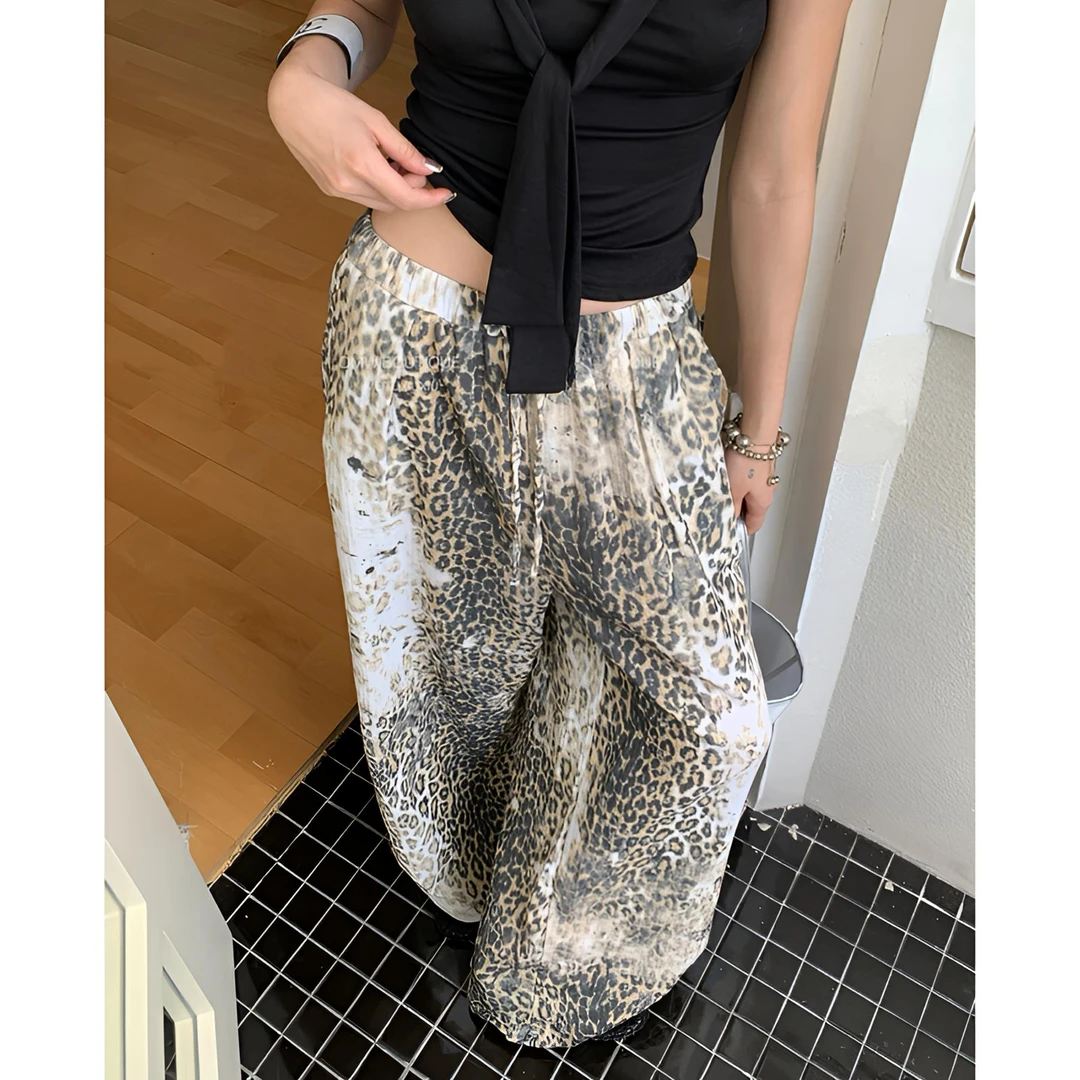 2025新品【纯棉 时尚豹纹】设计师款 复古慵懒感 高腰显瘦阔腿裤