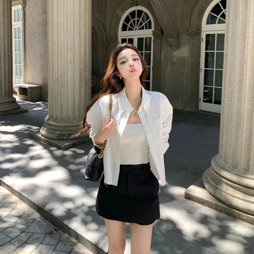 “Api私服衬衫”美国进口100盐缩匹马棉 miu同款利落简约短衬衫
