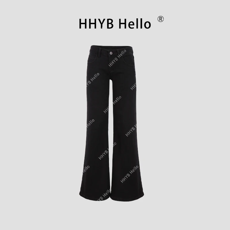 HHYB Hello黑色低腰喇叭阔腿牛仔长裤女百搭显瘦长裤女Q244183
