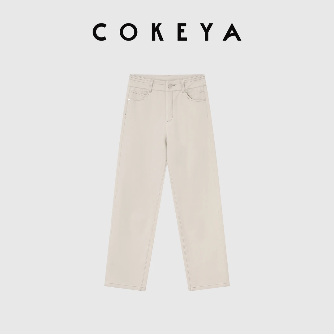 COKEYA/四面弹“白牛裤”~长绒棉手工拱针高腰显瘦弹力烟管牛仔裤