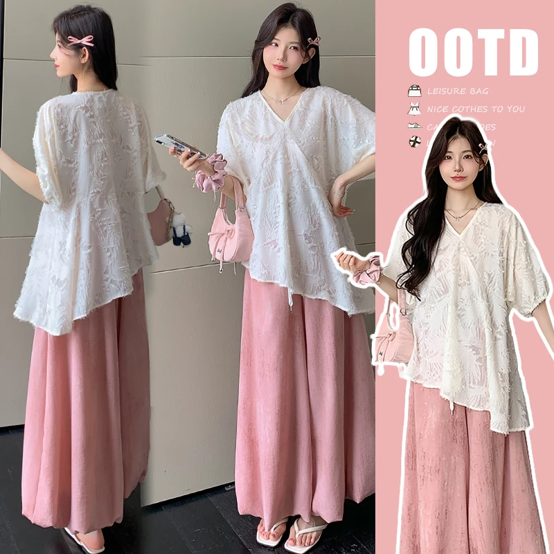 孕妇装2025夏装爆款时尚大码甜美韩系不规则上衣搭花苞裤孕妇套装