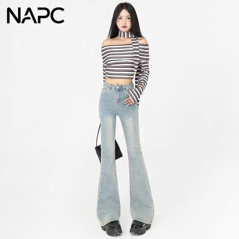 NAPC浅色美式微喇叭牛仔裤女新款高腰显廋紧身弹力小个子马蹄裤