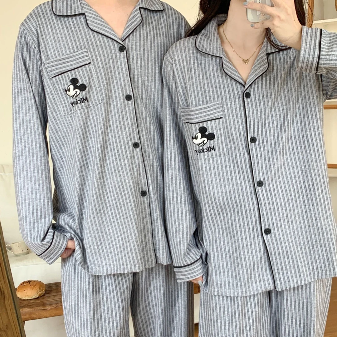ins日系条纹（薄款纯棉双纱棉）米奇睡衣家居服长袖长裤家居服