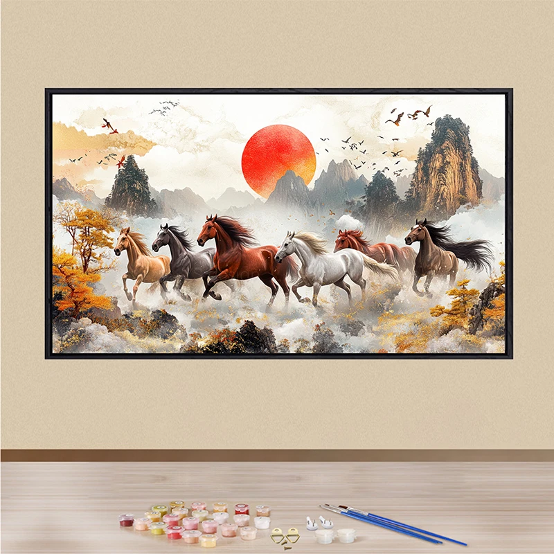 马到成功大尺寸数字油画客厅装饰画手绘丙烯画涂色画手工diy礼物