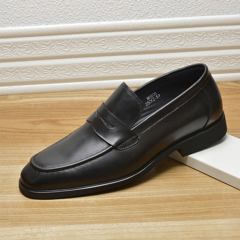 四季款男士正装一脚蹬皮鞋头层牛皮软面商务鞋英伦风休闲男皮鞋