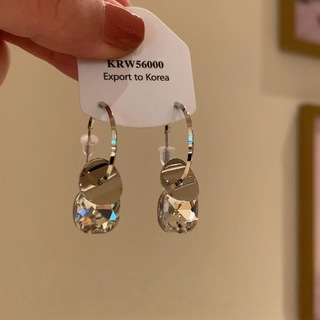 铜合金耳饰 清冷感银色方糖锆石耳环轻奢小众设计高级感精致耳饰