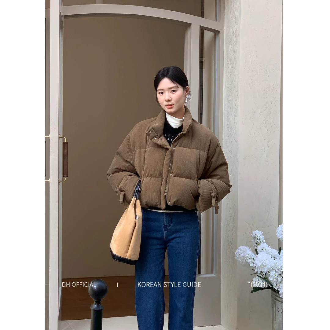 清DH OFFICIAL 大花【暖冬摩卡 Mocha】羽绒服面包型灯芯绒立领显白