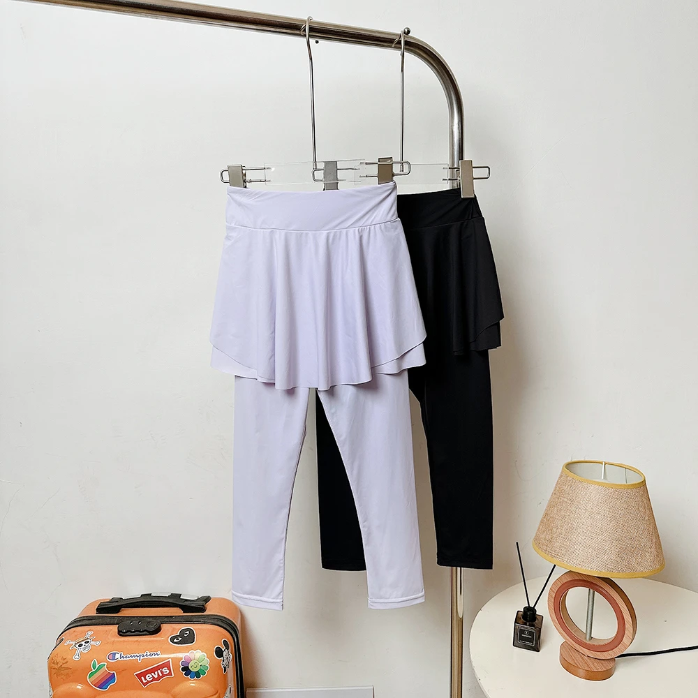 女童冰丝速干运动假两件裙裤春秋2025新款跳舞健身跳操跑步瑜伽裤