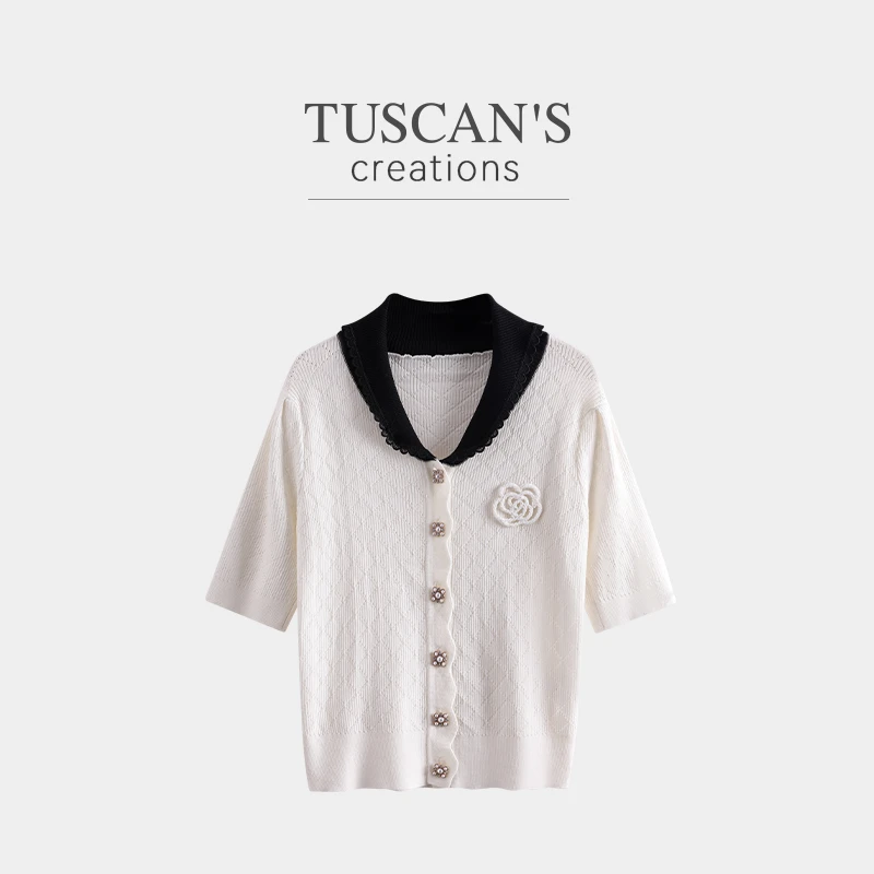 TUSCAN'S CREATIONS小香风时尚休闲薄款短袖开衫针织衫双鱼女装