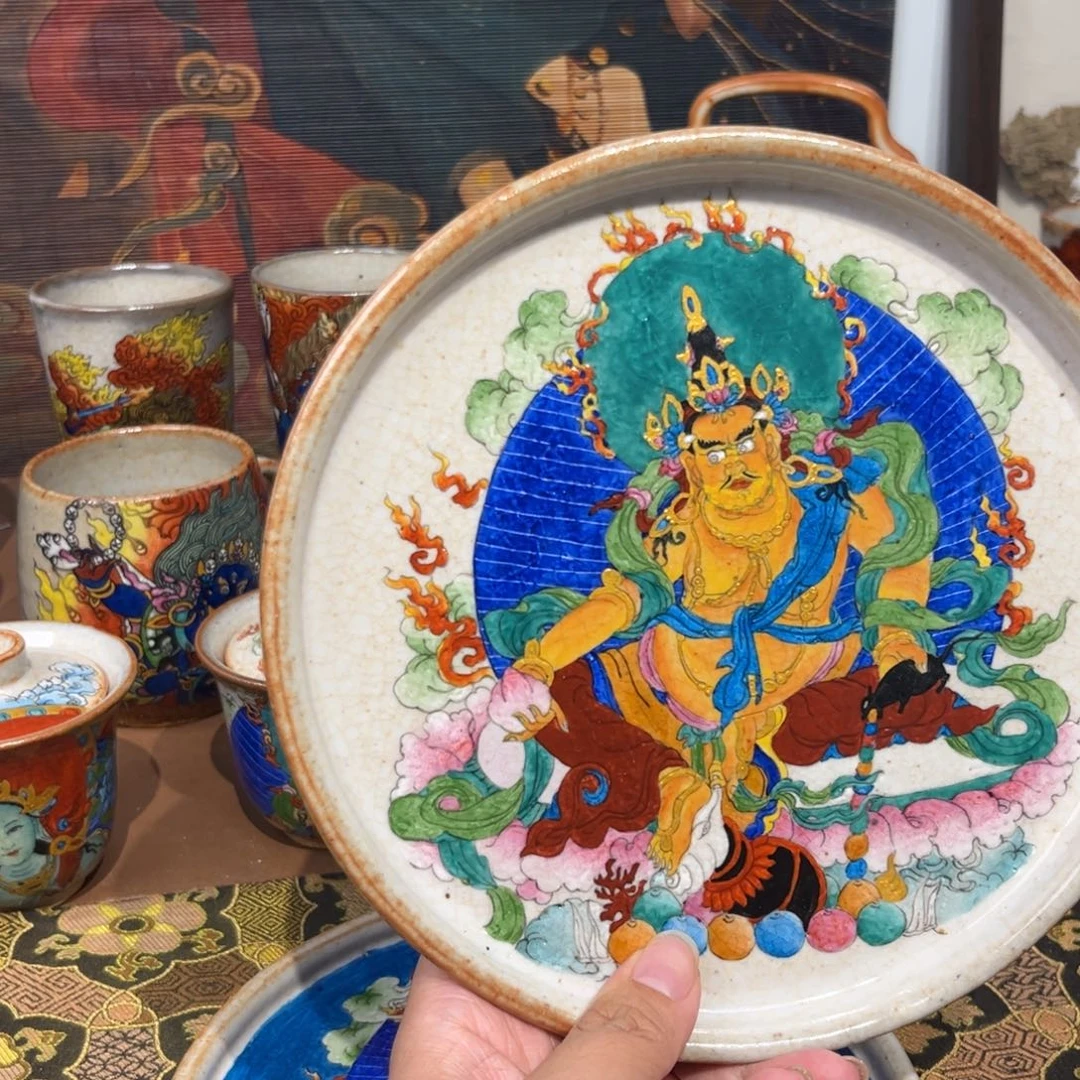 手工手绘黄财财茶盘