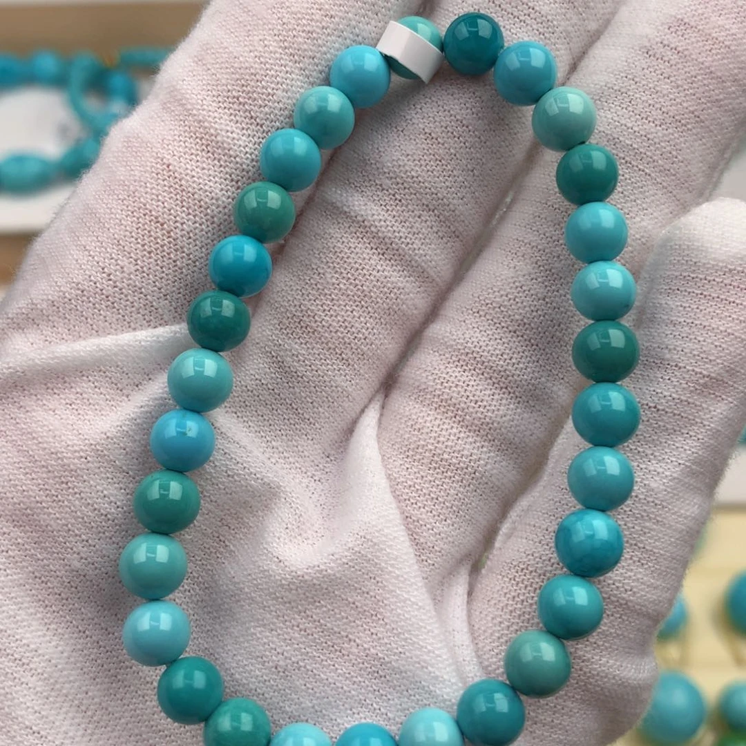 绿松石未镶嵌珠宝奇石高瓷精品圆珠手串5.7mm
