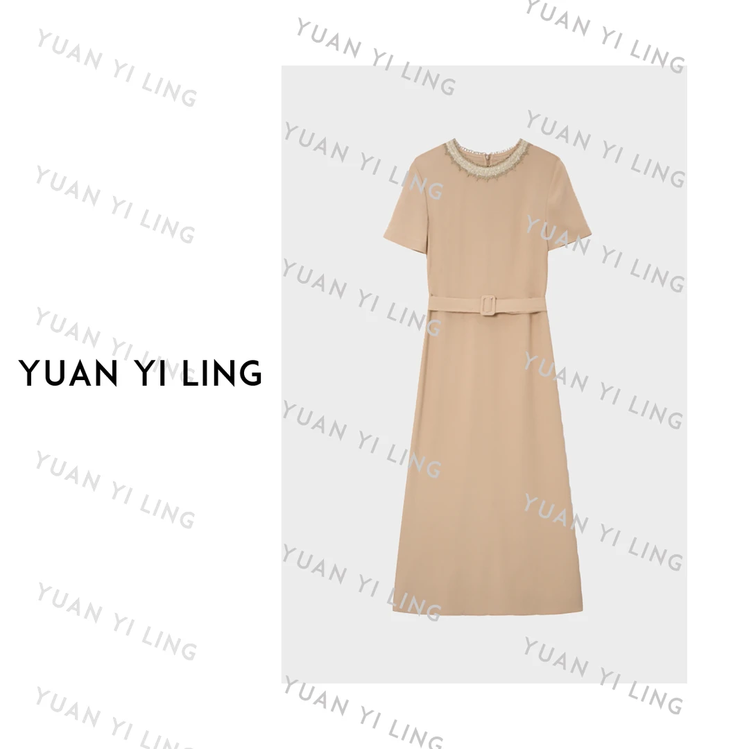 袁艺灵【米兰攻略】25夏季新重磅醋酸经典纯色气质优雅带腰带连衣裙