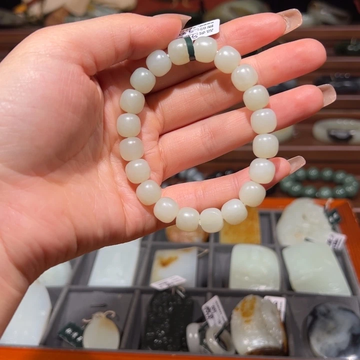 和田玉（白玉）未镶嵌手链白玉9*10老型手串
