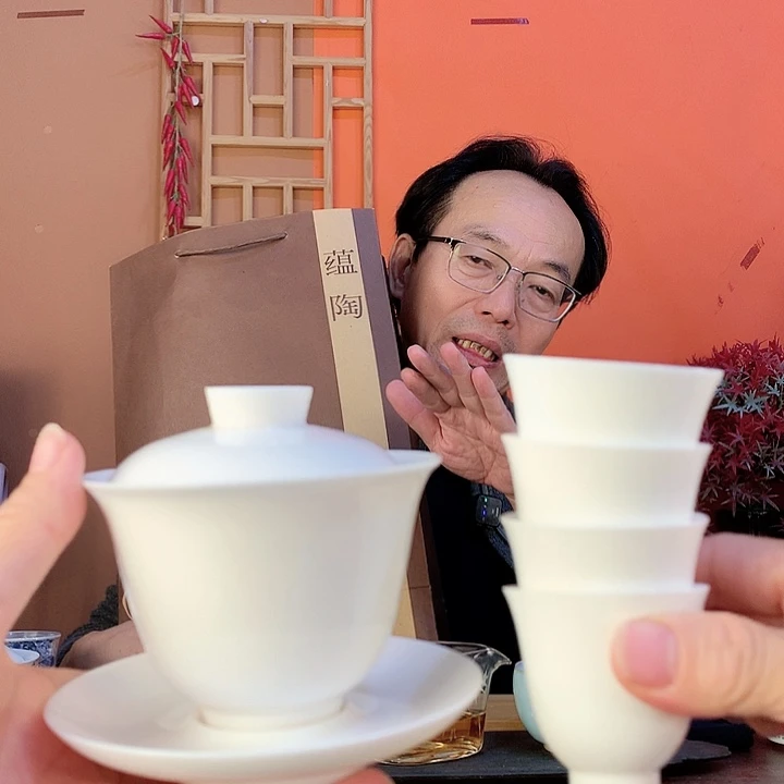 羊脂玉盖碗组礼盒装