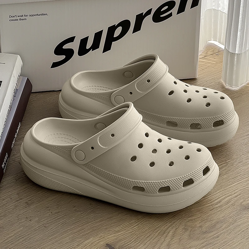 泡芙洞洞鞋女厚底增高5CM夏季外穿凉鞋eva透气防滑百搭情侣凉拖鞋